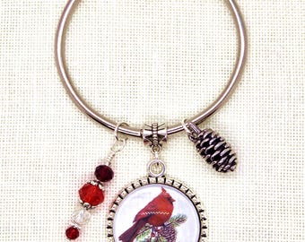 Cardenal, Pájaro, Piña, Pino, Anillo de hilo, Hilo, Hilos, Punto de cruz, Bordado, Costura, Fibras, Bordador, Puntada