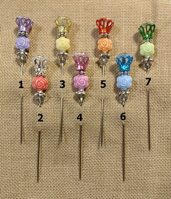Rose, Flower, Decorative Pin, Acrylic Gem, Pin, Counting Pin, Cross Stitch, Stitching, Scrapbooking, Sewing, Pin Cushion, Sew, 10 Colors