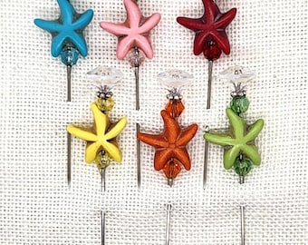 Howlite, Starfish, Ocean, Counting Pin, Pin, Decorative Pin, Stitching, Scrapbooking, Sewing, Pin Cushion, Beads, 8 Colors, Gift