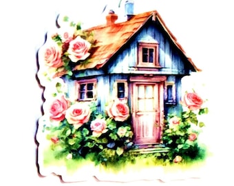 1 Dollar CLEARANCE, Rose, Cottage, House, Needle Minder, Cross Stitch, Needle, Stitching, Sewing, Embroidery