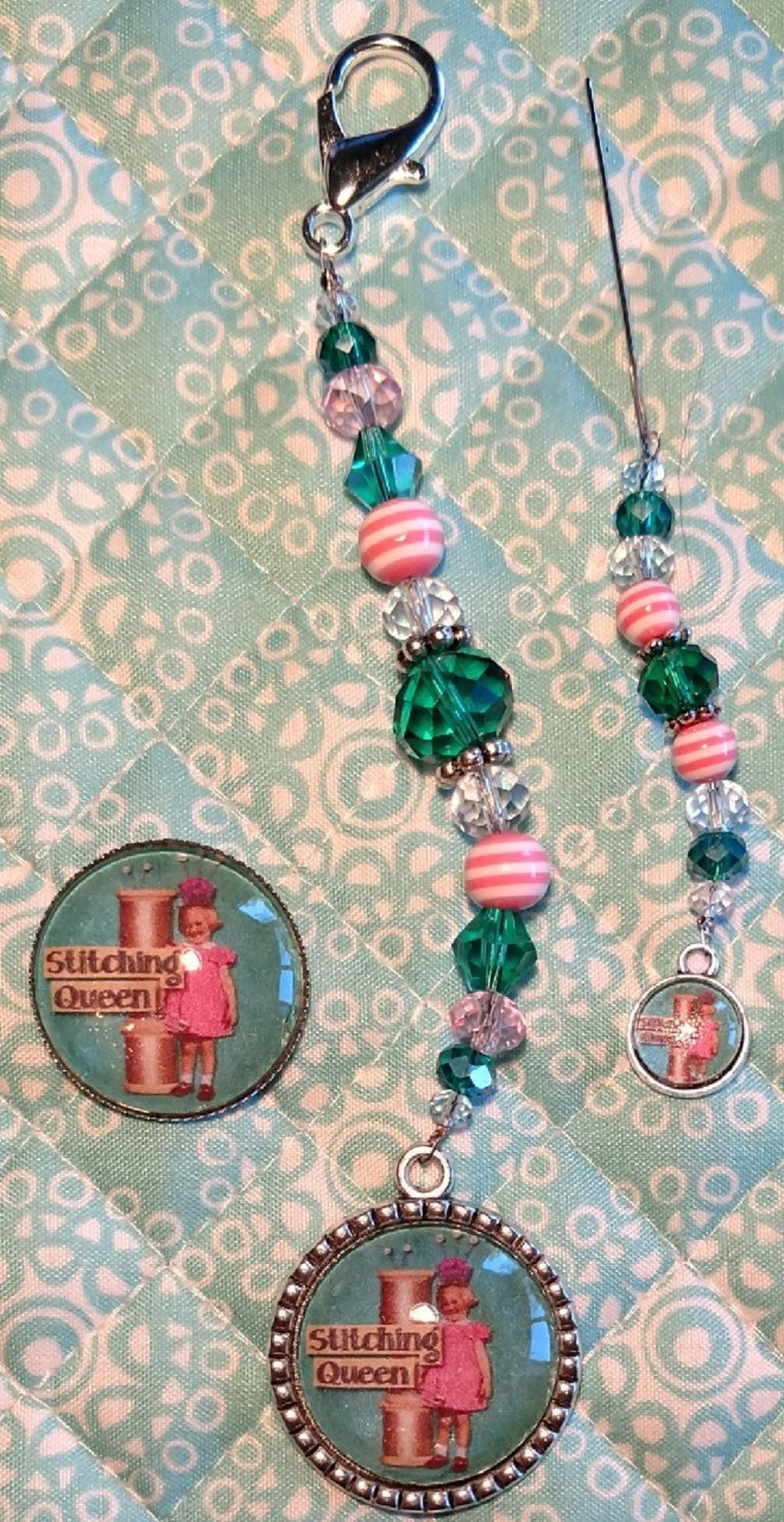 Stitching Queen Girl Aqua Scissor Fob Needle Minder Etsy