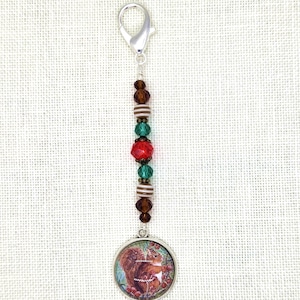 Squirrel, Berries, Pine, Bough, Cabochon, Mini Fob, Zipper Pull, Bag, Fob, Scissors, Lanyard, Cross Stitch, Stitching