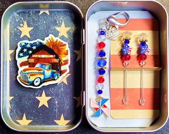 July 2026, Club Extra, America, Flag, Truck, Barn, Cross Stitch, Exclusive, Minder, Fob, Pins, Gift