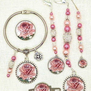 Pink Rose, Pearls, Flower, Garden, Cross Stitch, Scissor Fob, Needle Minder, Floss Ring, Threader, Zipper Pull, Frogger, Stitching, Sewing