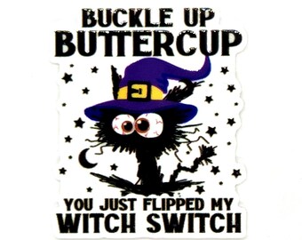 Buckle Up, Buttercup, Witch Switch, Halloween, Needle Minder, Cross Stitch, Sewing, Embroidery