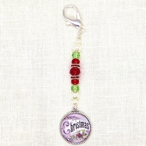 Christmas, Vintage, Flower, Holly, Cabochon, Mini Fob, Zipper Pull, Bag, Fob, Scissors, Lanyard, Cross Stitch, Stitching