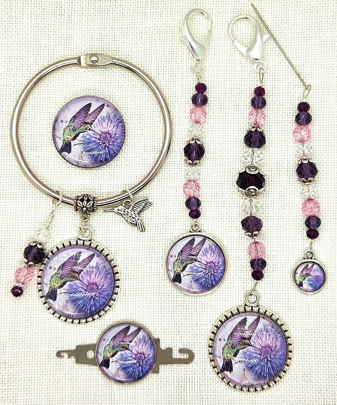 Hummingbird, Purple, Flower, Bird, Cross Stitch, Scissor Fob, Needle ...