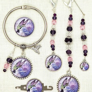 Hummingbird, Purple, Flower, Bird, Cross Stitch, Scissor Fob, Needle Minder, Floss Ring, Threader, Zipper Pull, Frogger, Stitching, Sewing