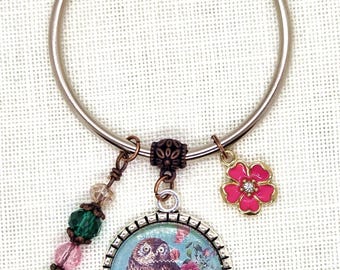 Búho, pájaro, flor, bosque, anillo de hilo, hilo, hilos, punto de cruz, bordado, costura, fibras, bordadora,