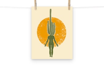 Saguaro Cactus Desert Lady Illustration 8x10"