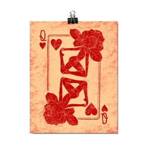 Rose Queen of Hearts Playing Card 8x10&quot; Museum-Quality Print - 8x10&quot;