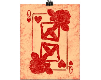 Rose Queen of Hearts Playing Card 8x10" Museum-Quality Print - 8x10"