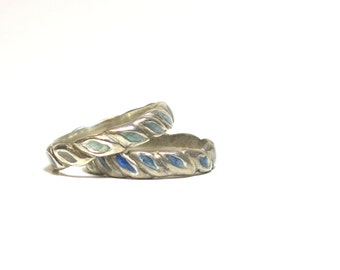Silver Ring, Leaf Ring Silver, Silver Blue Ring, Feather Ring, Enamel Ring, Peacock Ring, Leaf Ring, Blue Enamel Ring