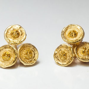 3 Circles Stud Earrings ,Seeds Earrings ,Triple Earrings ,Gold Circles Earrings , Small Post Stud Earrings , Round Earrings,unique earrings image 2