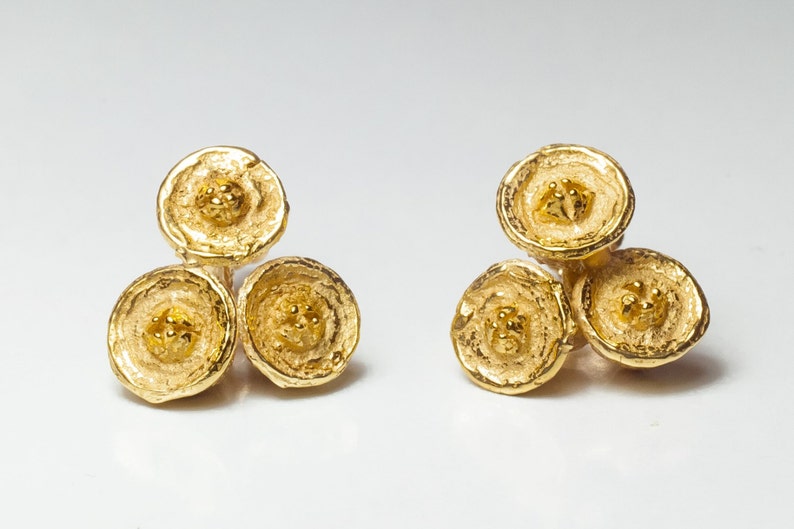 3 Circles Stud Earrings ,Seeds Earrings ,Triple Earrings ,Gold Circles Earrings , Small Post Stud Earrings , Round Earrings,unique earrings image 2