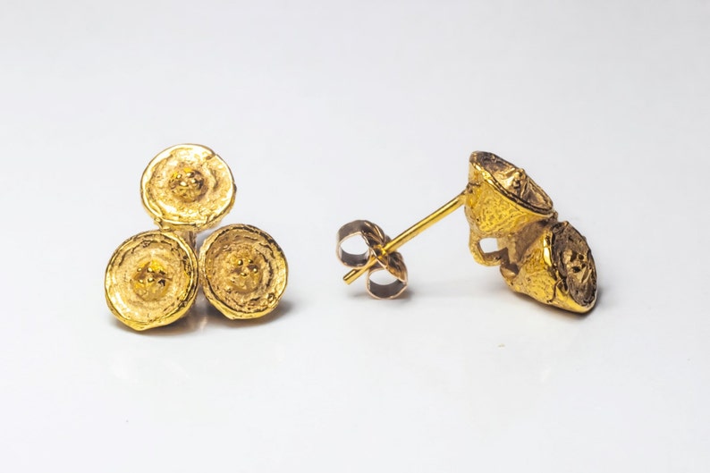 3 Circles Stud Earrings ,Seeds Earrings ,Triple Earrings ,Gold Circles Earrings , Small Post Stud Earrings , Round Earrings,unique earrings image 3