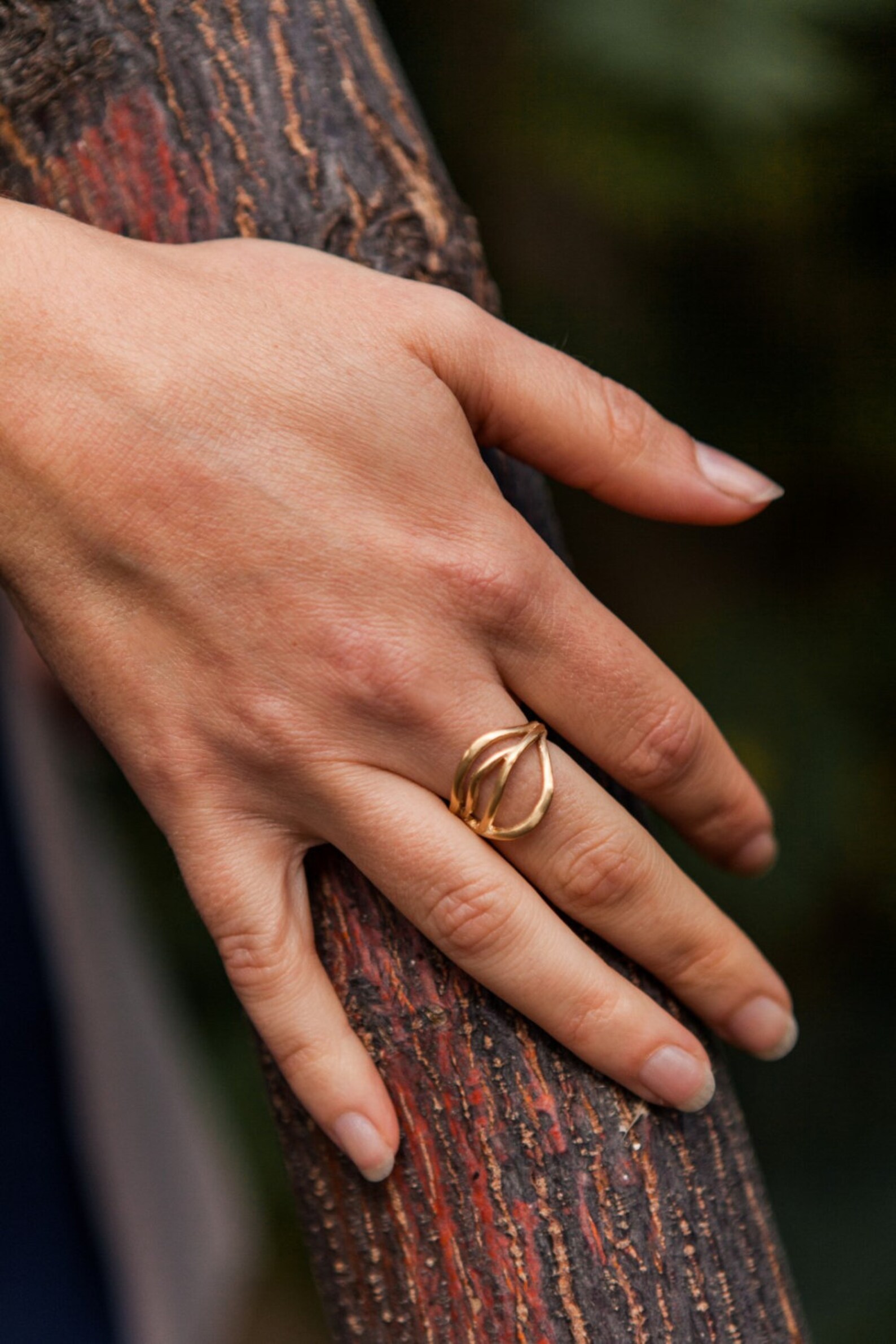 14K Gold Leaf Ring Gold Tree Ring Branch Ring Twig Ring Etsy