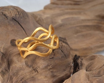 Ocean Wave Ring , Wave Ring , Abstract Ring , Gold Plated Women Ring , Nature Ring , Swirl Ring , Delicate Ring , Wide Ring