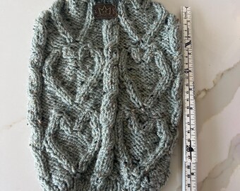 Hand Knitted Dog Sweater, 20% Wool Cable Heart Pattern Jumper, 12inch Back