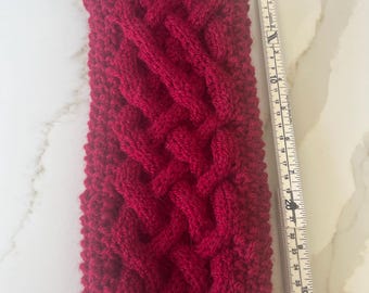 12 inch Hand-Knitted Dog Jumper, Cranberry Celtic Cable Knit Sweater, Wool Blend