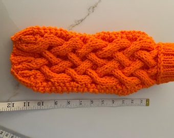 Hand-Knitted Orange Hi Viz Dog Sweater, Celtic Cable Knit, other colours available