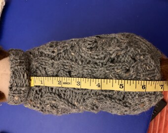 Hand Knitted Tiny Dog Coat 7”/ 19cm Unique Bobble Knit Pattern in Aran with 100% Wool, Machine Wash at 30