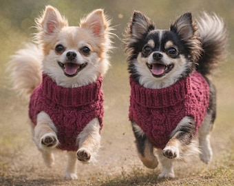 11 inch Knitted Dog Sweater: Tweed Wool Blend, Polo Neck, Small Dog Apparel