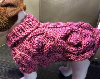 Hand-Knitted Aran Dog Coat – Warm Jumper for Small Dogs (7-9 inch back)