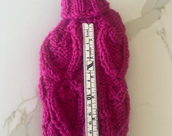 7” Hand Knit Dog Coat, Heart Pattern,20% Wool Blend Aran, Chihuahua Size
