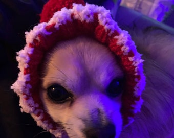 Santa Doggy Hat/Balaclava hand knitted in Aran Yarn unique to Crafty Fifer