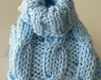 Hand-Knitted Tiny Baby Blue Puppy Dog Sweater, Wool Blend, Toy Dog