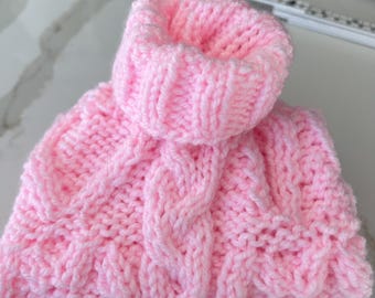 Hand Knitted Baby Pink Dog Jumper: Love Heart Pattern, 12" Length