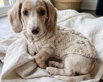 10” Hand Knitted Dog Pullover: Wool Mix Cable Knit Sweater for Dachshunds