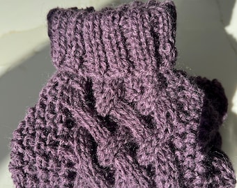 12inch Hand Knitted Purple Dog Jumper: Celtic Knot Pattern, Acrylic Yarn, Machine Washable