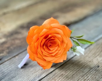 Paper Flower Boutonniere - Wedding boutonniere shown in orange - Customizable colors