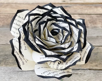 Book Page Paper Rose - 3 or 5 inch Paper Book Flowers - Choose Your Tip Color