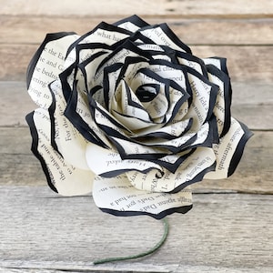 Book Page Paper Rose - 3 or 5 inch Paper Book Flowers - Choose Your Tip Color