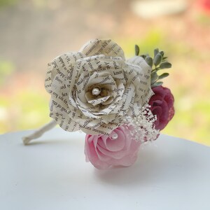 Book Page Paper Corsage or Boutonniere Customizable colors to suit your event image 10