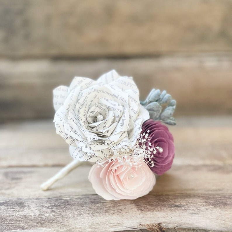 Book Page Paper Corsage or Boutonniere Customizable colors to suit your event Blush & dusty pink