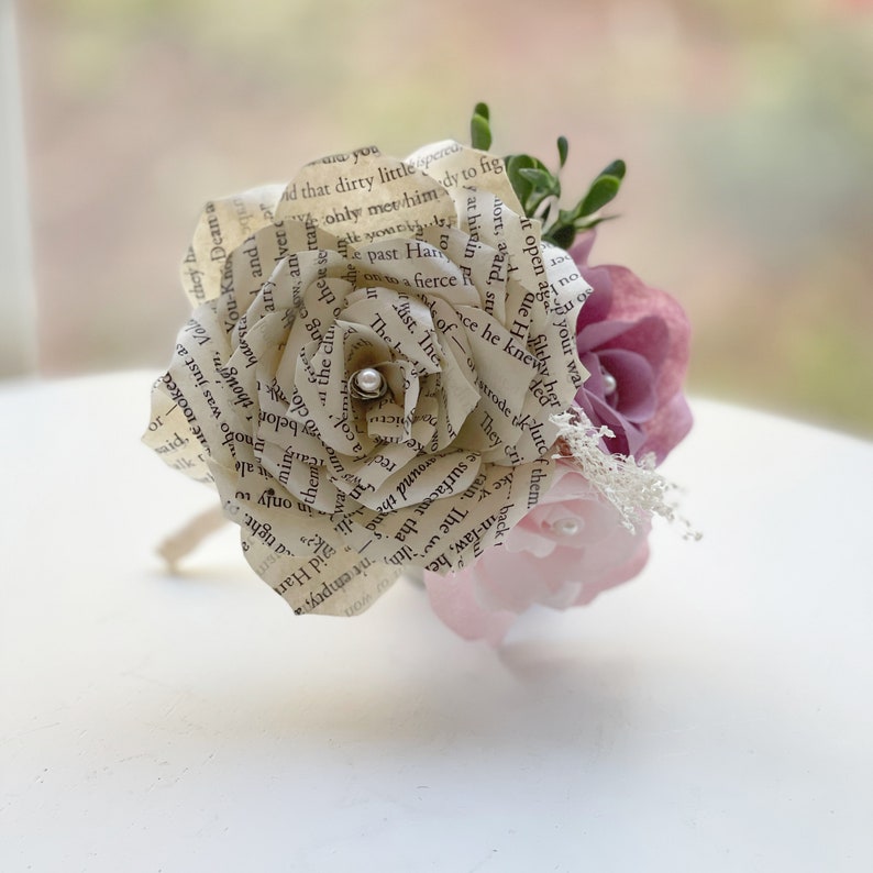 Book Page Paper Corsage or Boutonniere Customizable colors to suit your event image 8