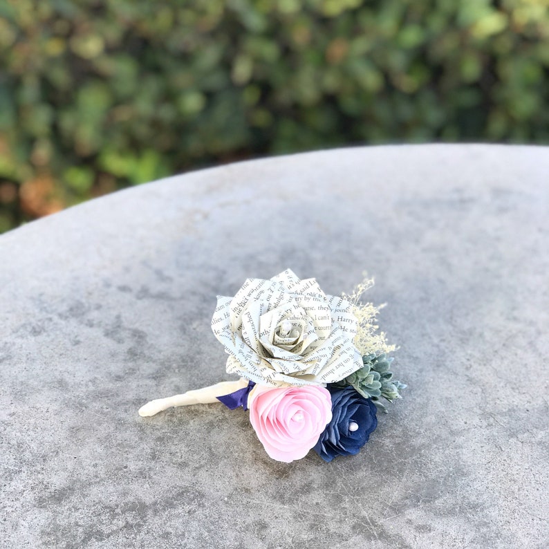 Book Page Paper Corsage or Boutonniere Customizable colors to suit your event image 4