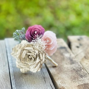 Book Page Paper Corsage or Boutonniere Customizable colors to suit your event image 2