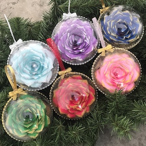 Christmas Ornament - Paper Rose Christmas tree ornament - Pink ornament - Blue ornament - Purple ornament - Red ornament - Green ornament