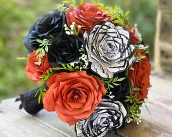 Music note bridal bouquet in black and burnt orange - Colors are customizable
