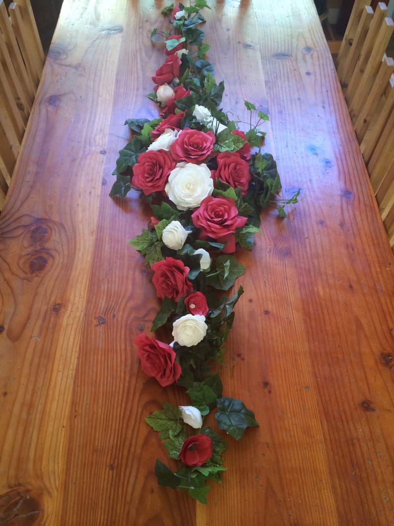 Red and white paper flower arch or table runner