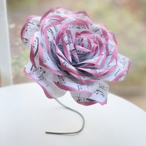 Music note paper rose in customizable tip colors