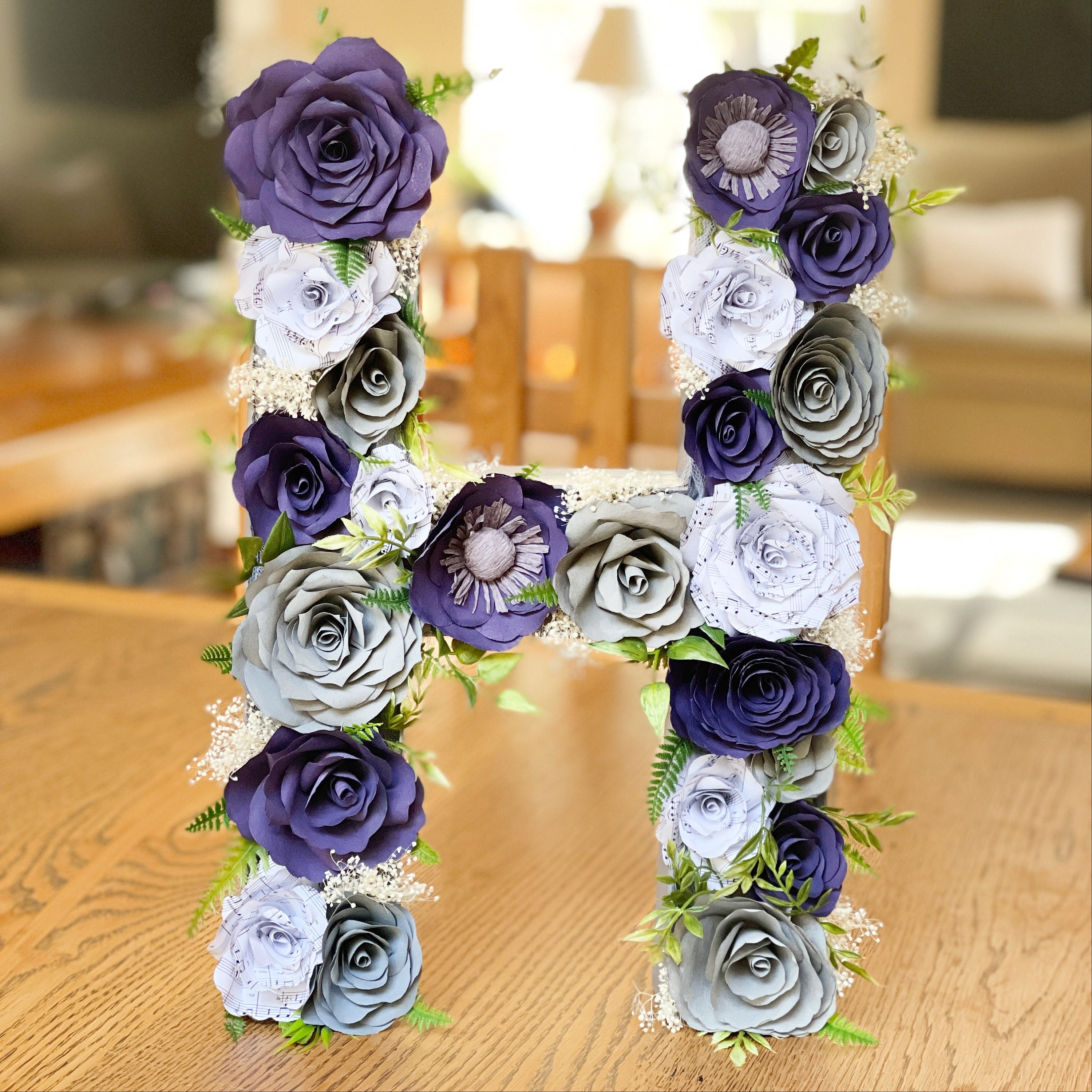 Purple & Gray Music Flower Floral Letter in Customizable Colors - Etsy