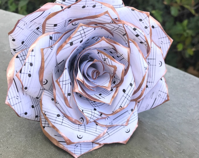 Music note paper rose in customizable tip colors - Birthday Gift