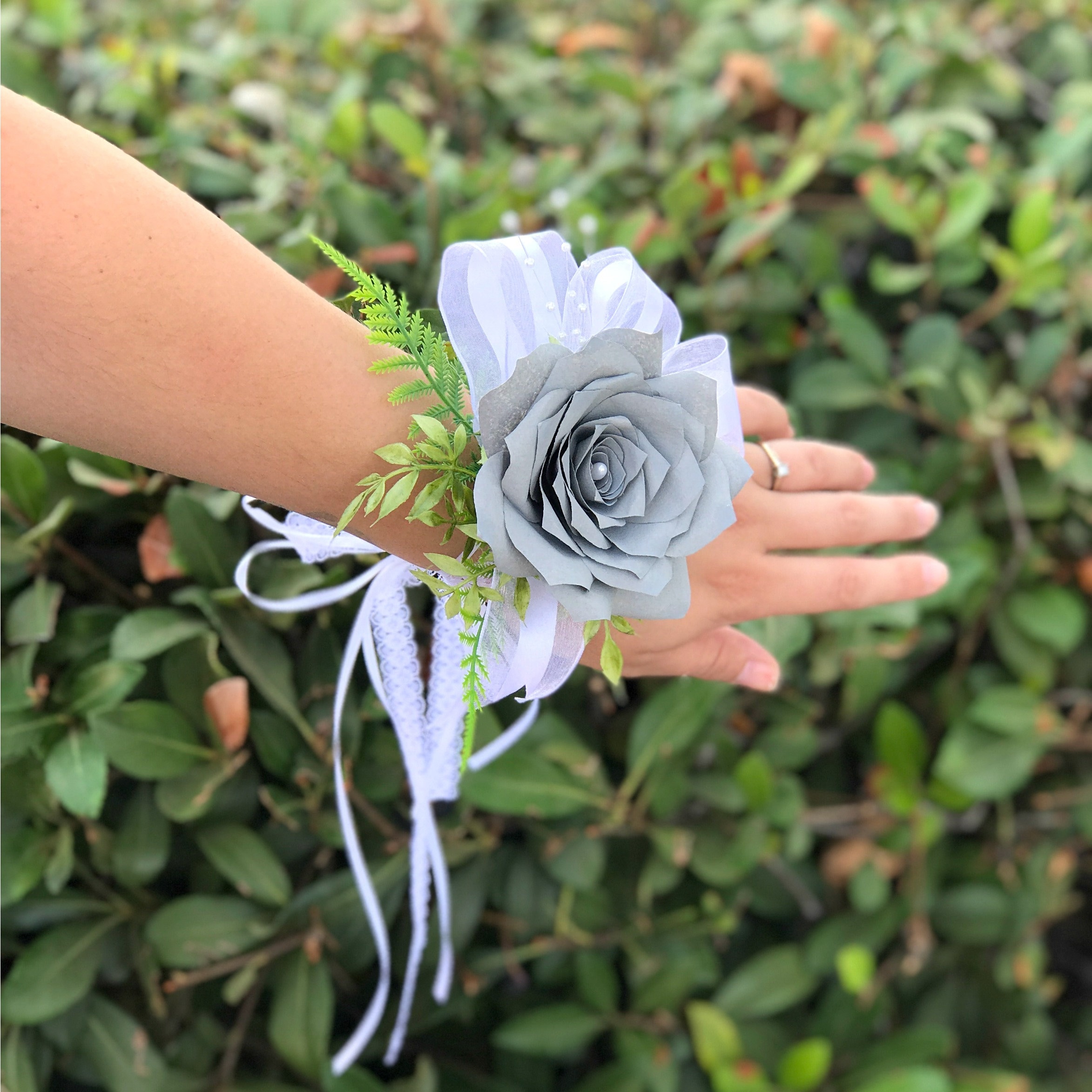 Purple paper flower wrist corsage in customizable colors | Etsy