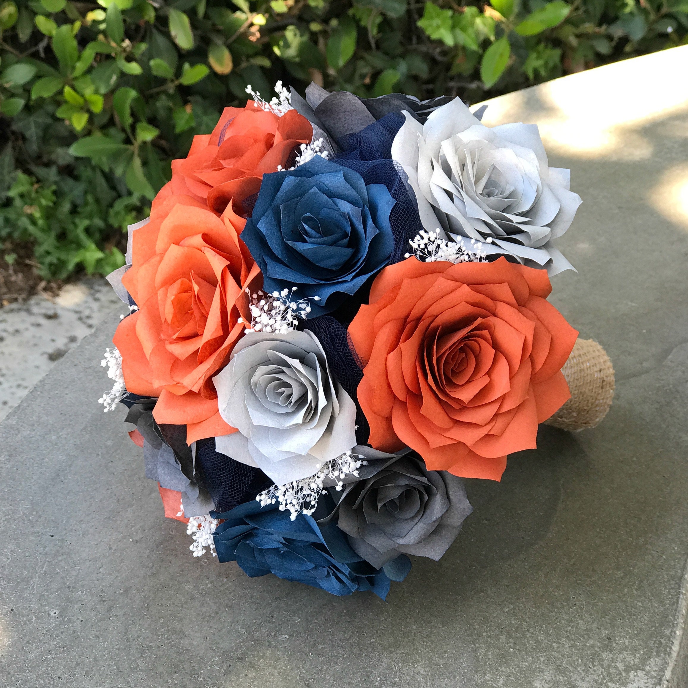 Cascading Teardrop Bridal Bouquet in Burnt Orange Navy Blue Etsy